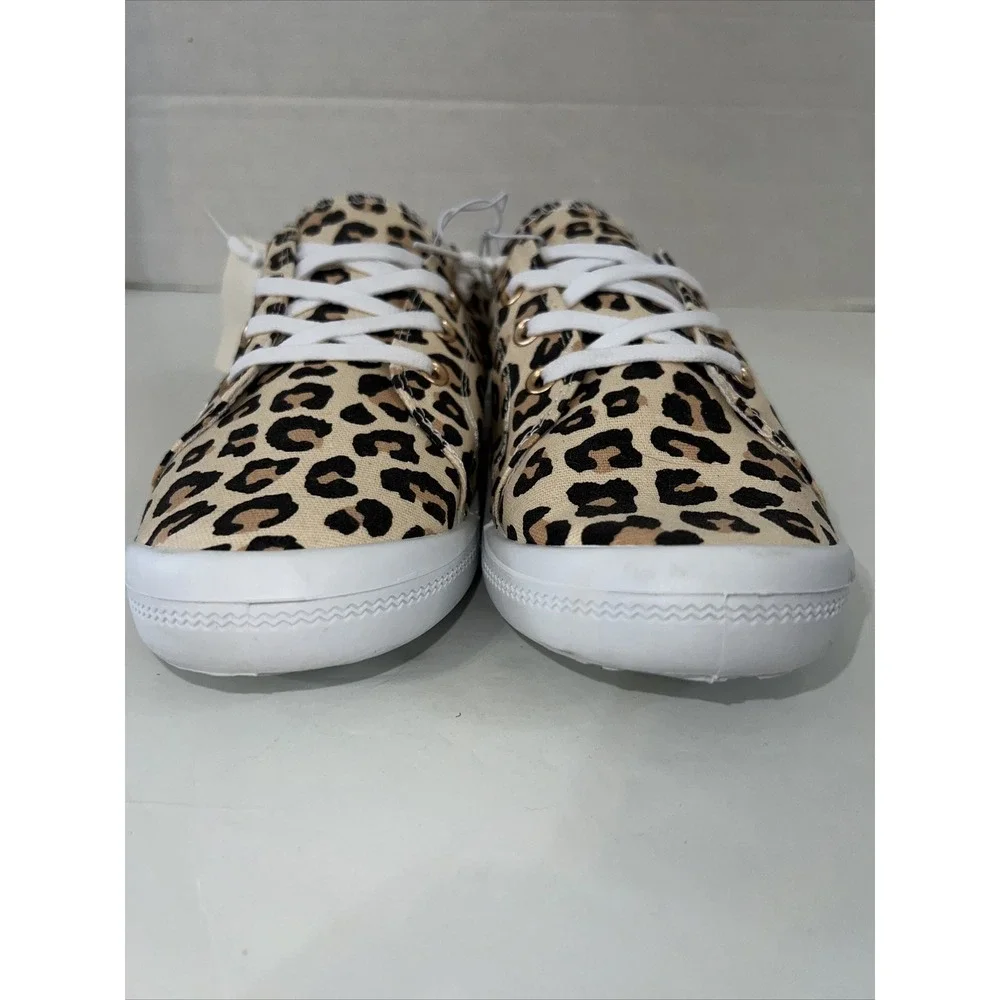 Leopard Women‎ Lace Up Canvas Shoes Low Top Slip On Sneakers Walking Flats Shoes